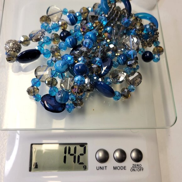 Blue Beaded Necklace MultiStrand Blue and Grey Beaded Necklace - Picture 12 of 13